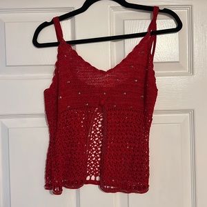 Red beaded crochet tank